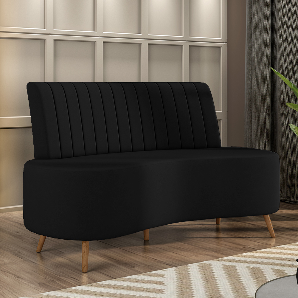 Sofá Living Decorativo 2 Lugares 1,35M Katara Preto Veludo G33 - Gran Belo