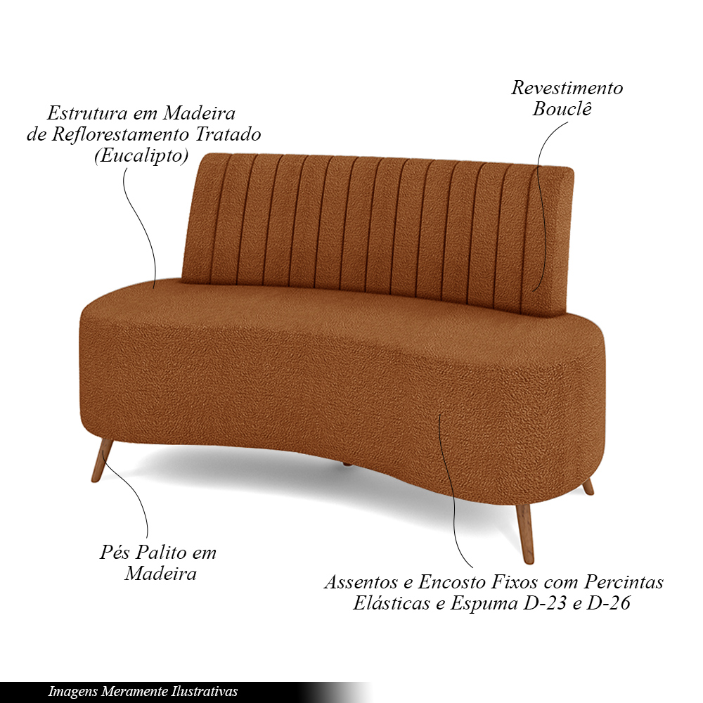 Sofá Living Decorativo 2 Lugares 1,35M Katara Terracota Bouclê G33 - Gran Belo