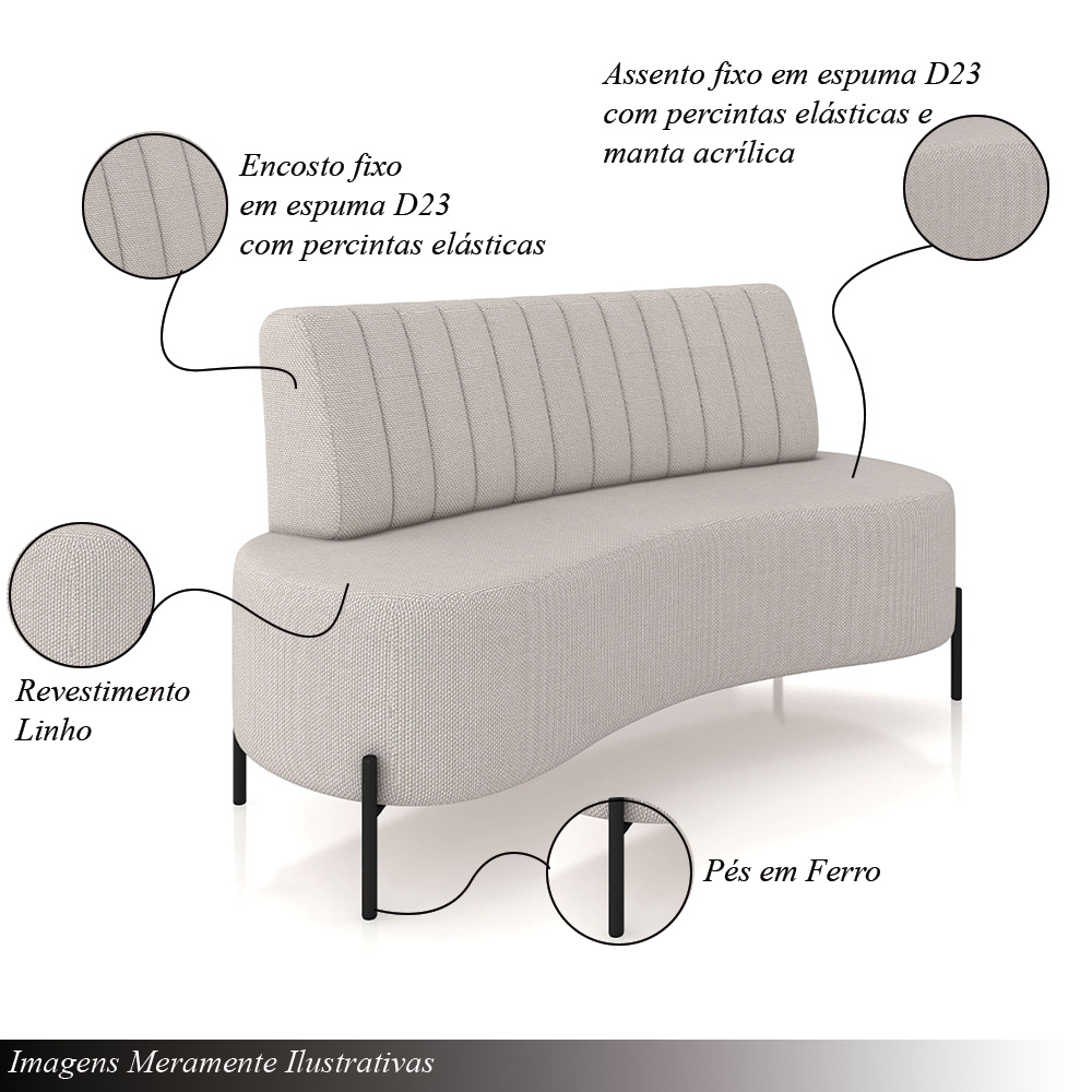 Sofá Living Decorativo 2 Lugares 1,60M Katara Pés de Ferro Linho Rústico Off White   G33 - Gran Belo