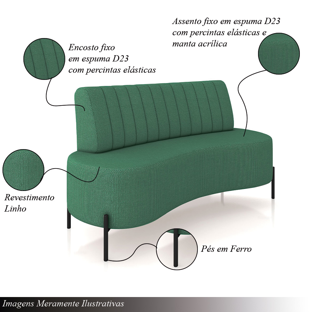 Sofá Living Decorativo 2 Lugares 1,60M Katara Pés de Ferro Linho Rústico Verde G33 - Gran Belo