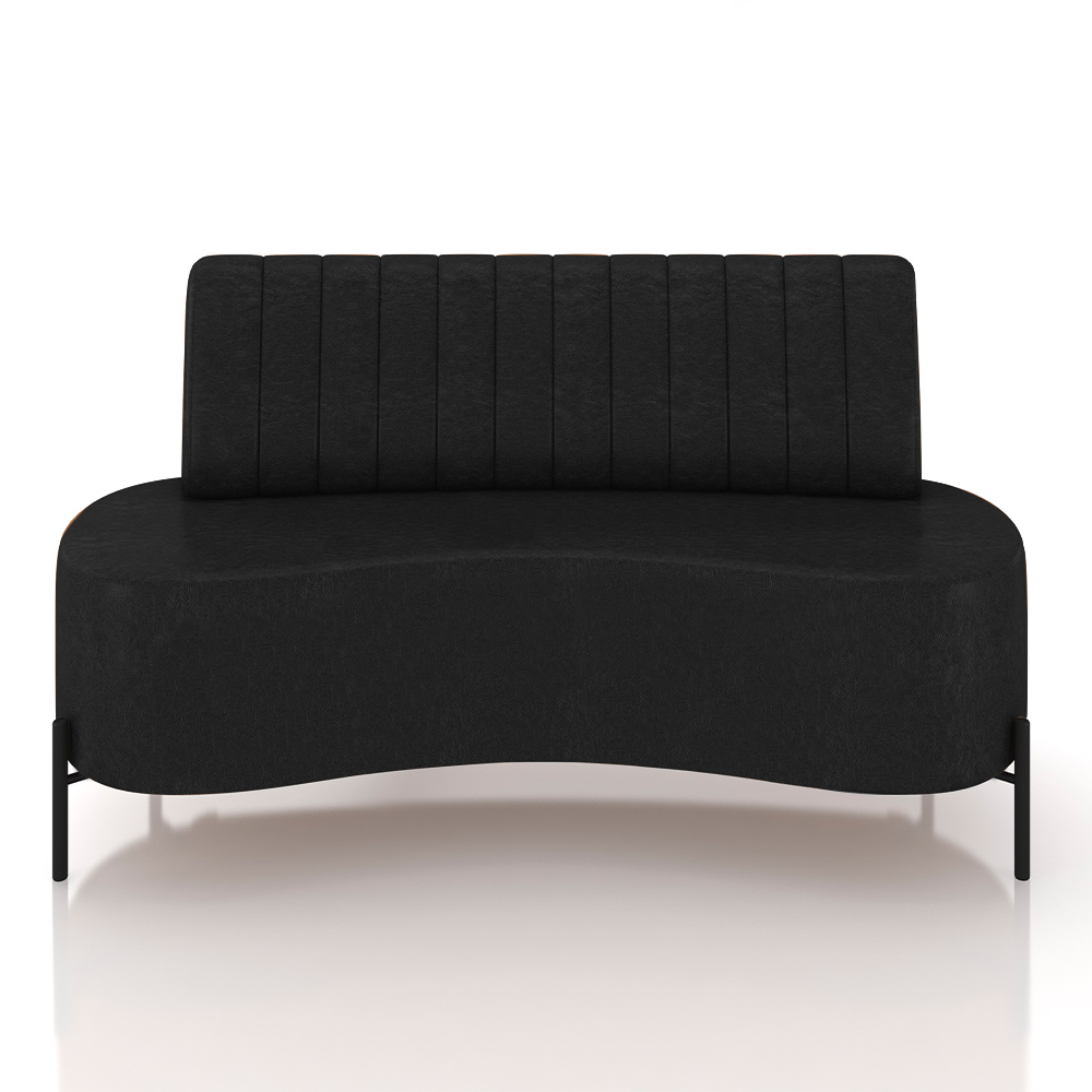 Sofá Living Decorativo 2 Lugares 1,60M Katara Pés de Ferro PU Preto G33 - Gran Belo