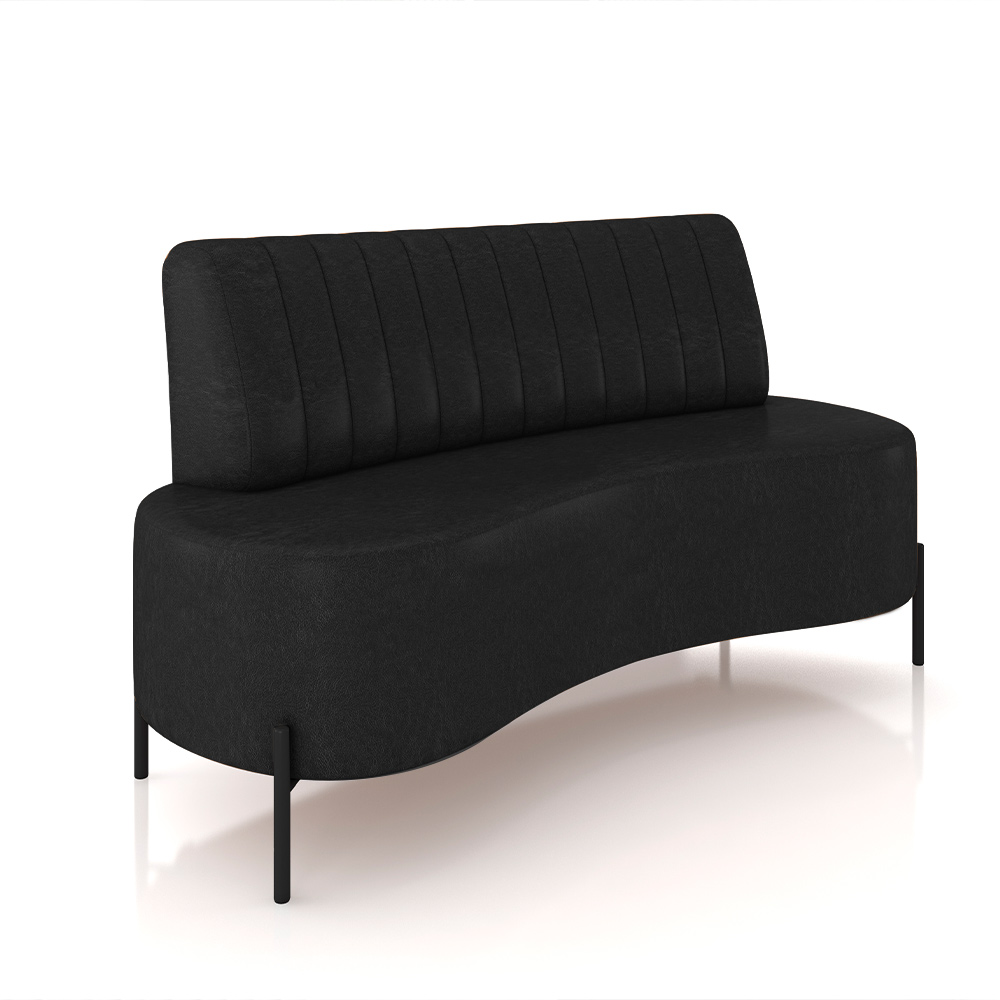Sofá Living Decorativo 2 Lugares 1,60M Katara Pés de Ferro PU Preto G33 - Gran Belo