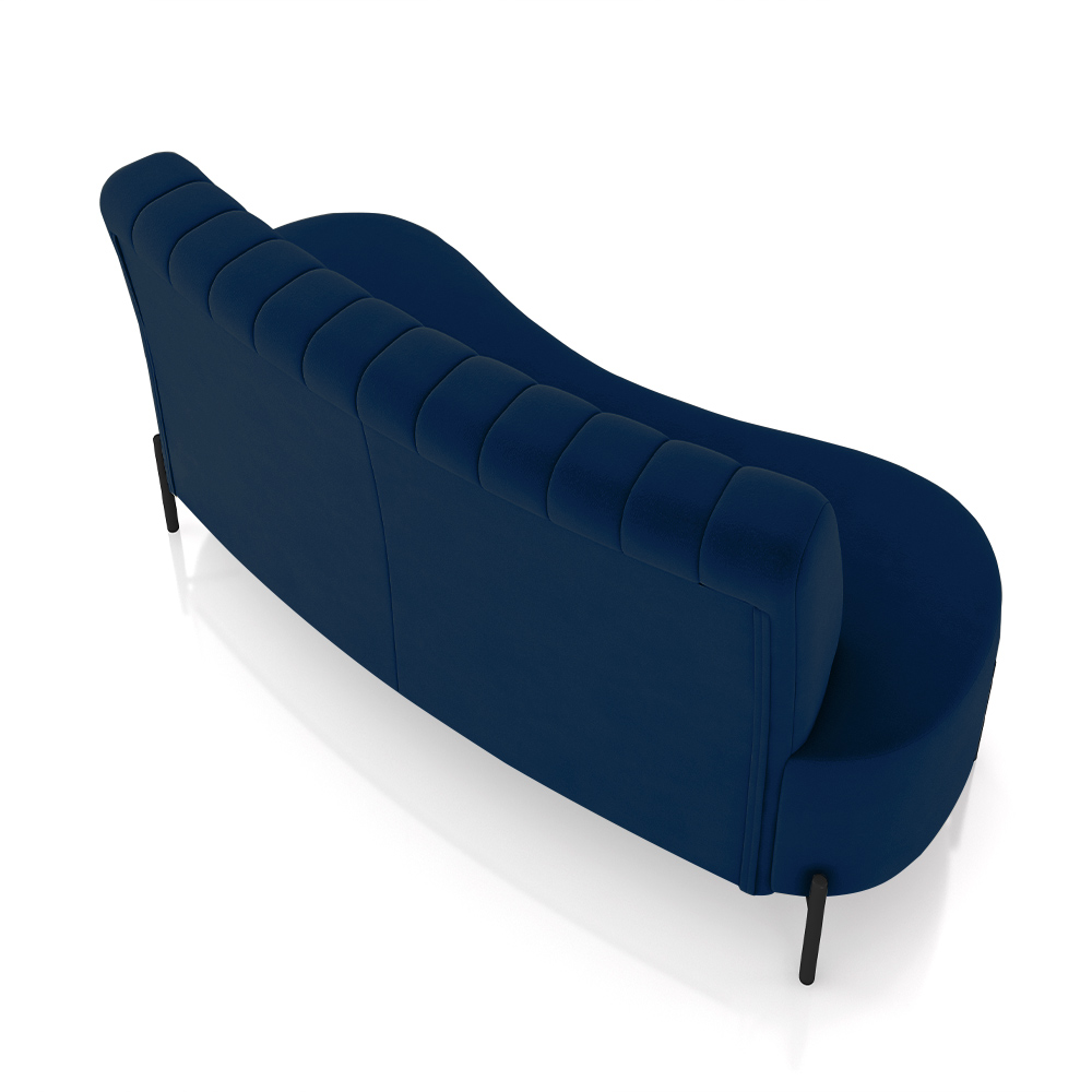 Sofá Living Decorativo 2 Lugares 1,60M Katara Pés de Ferro Veludo Azul G33 - Gran Belo