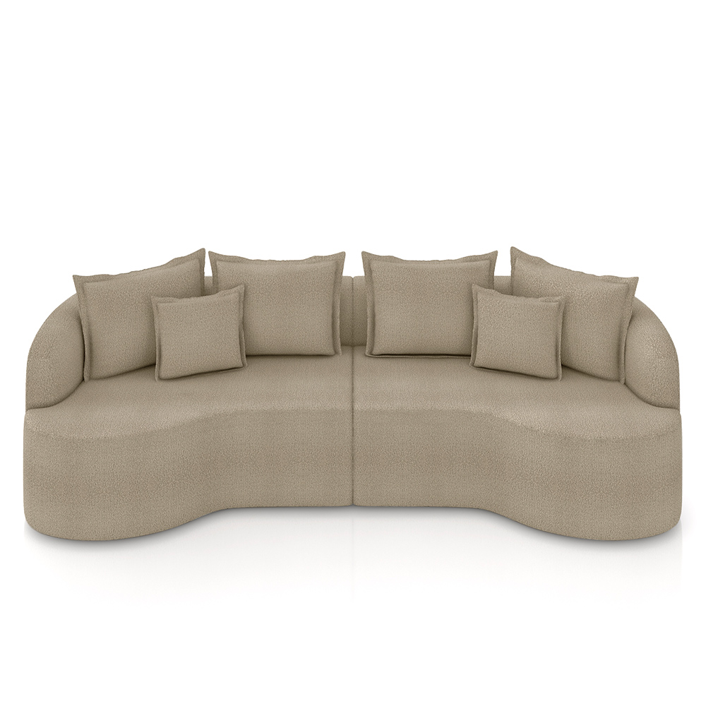 Sofá Living Decorativo Salinas 2 Lugares com Almofadas 210cm Modulado Bouclê Bege G33 - Gran Belo