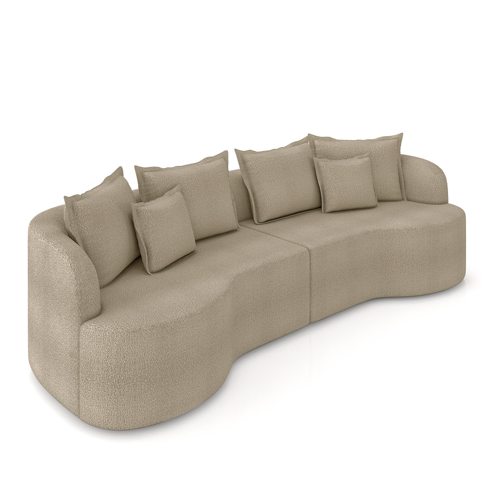 Sofá Living Decorativo Salinas 2 Lugares com Almofadas 210cm Modulado Bouclê Bege G33 - Gran Belo