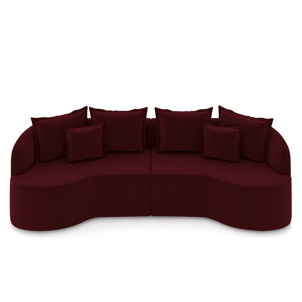 Sofá Living Decorativo Salinas 2 Lugares com Almofadas 210cm Modulado Veludo Bordô G33 - Gran Belo