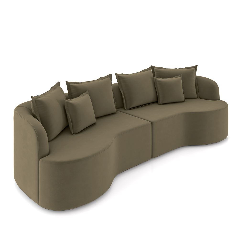 Sofá Living Decorativo Salinas 2 Lugares com Almofadas 210cm Modulado Veludo Castor G33 - Gran Belo