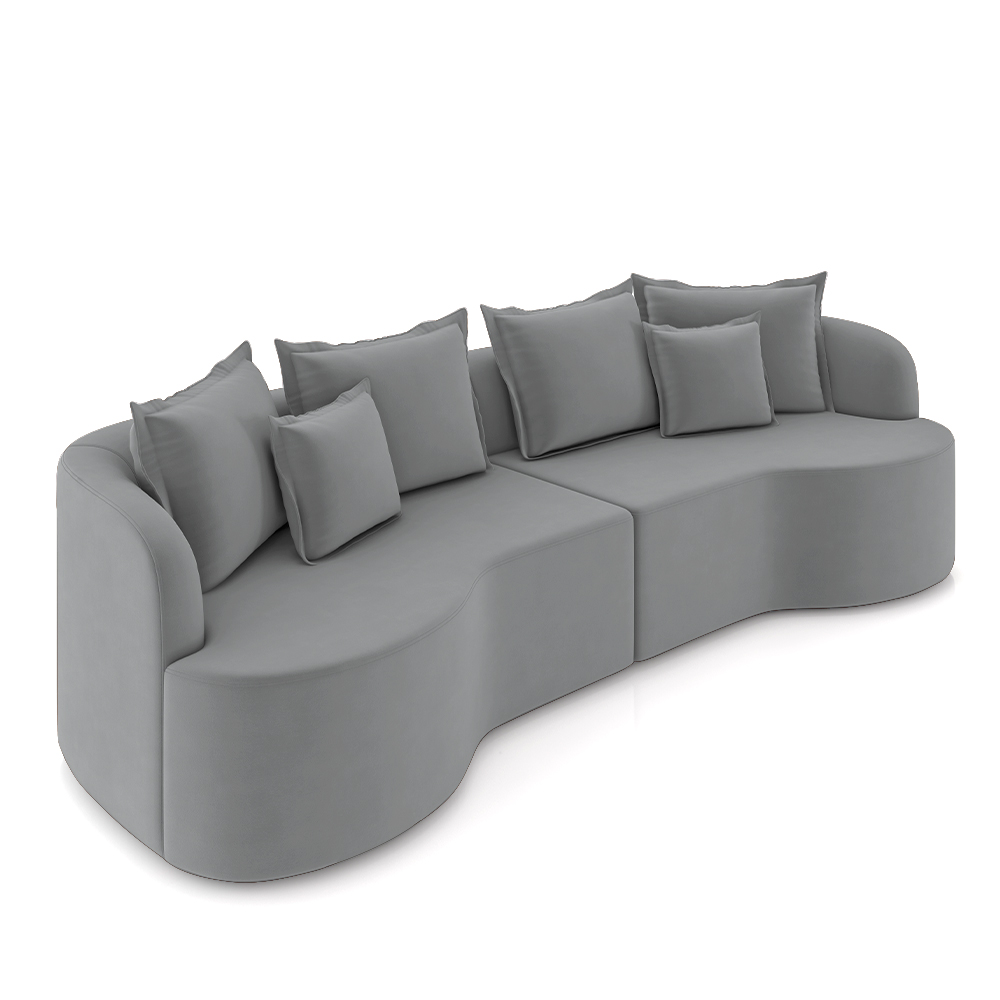 Sofá Living Decorativo Salinas 2 Lugares com Almofadas 210cm Modulado Veludo Cinza G33 - Gran Belo