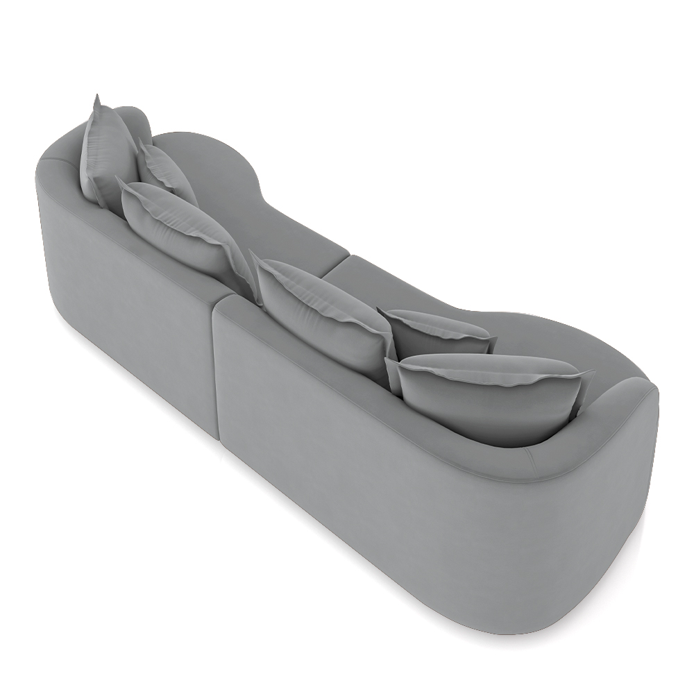 Sofá Living Decorativo Salinas 2 Lugares com Almofadas 210cm Modulado Veludo Cinza G33 - Gran Belo