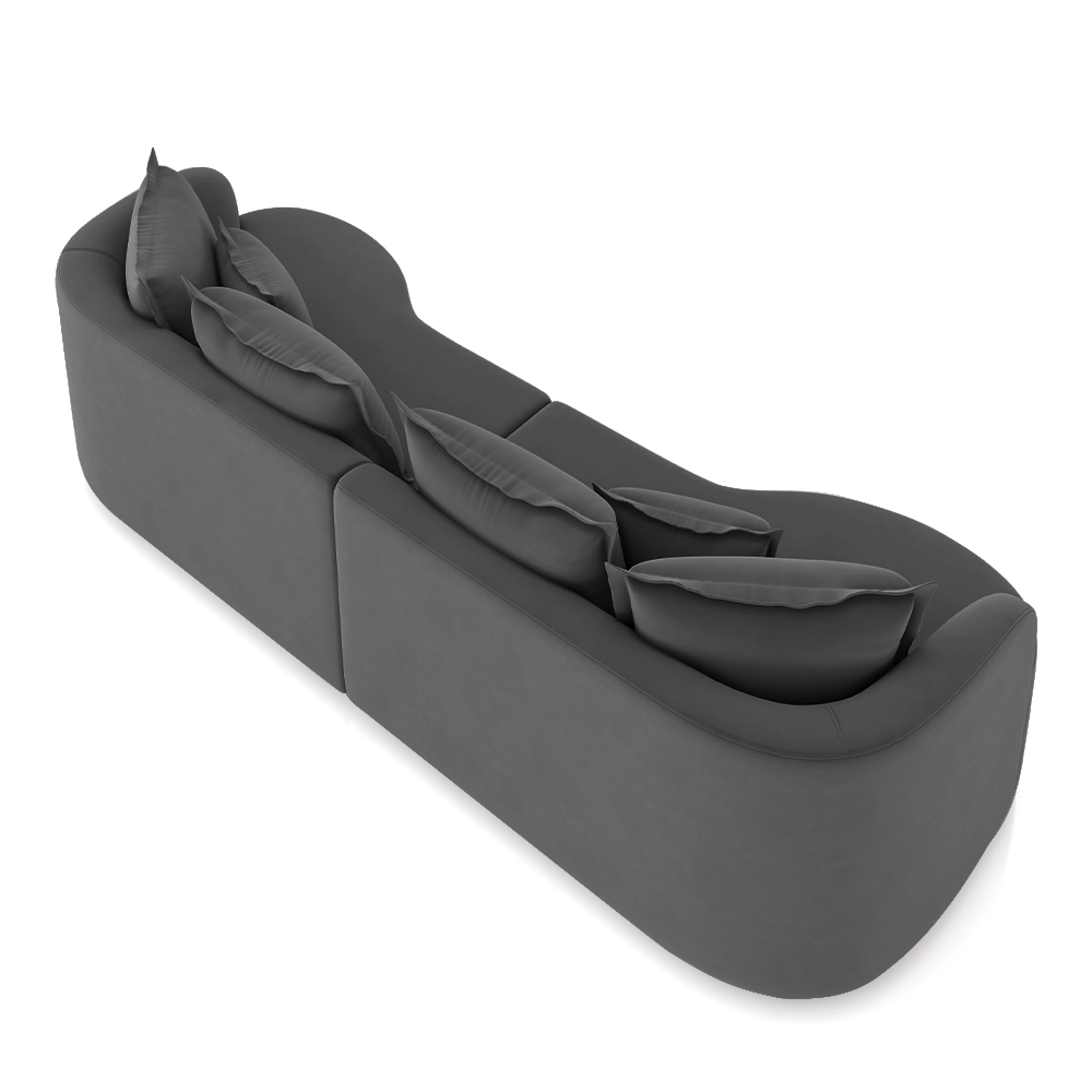 Sofá Living Decorativo Salinas 2 Lugares com Almofadas 210cm Modulado Veludo Grafite G33 - Gran Belo