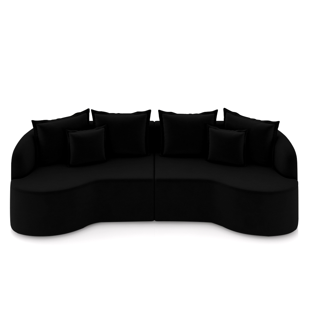 Sofá Living Decorativo Salinas 2 Lugares com Almofadas 210cm Modulado Veludo Preto G33 - Gran Belo