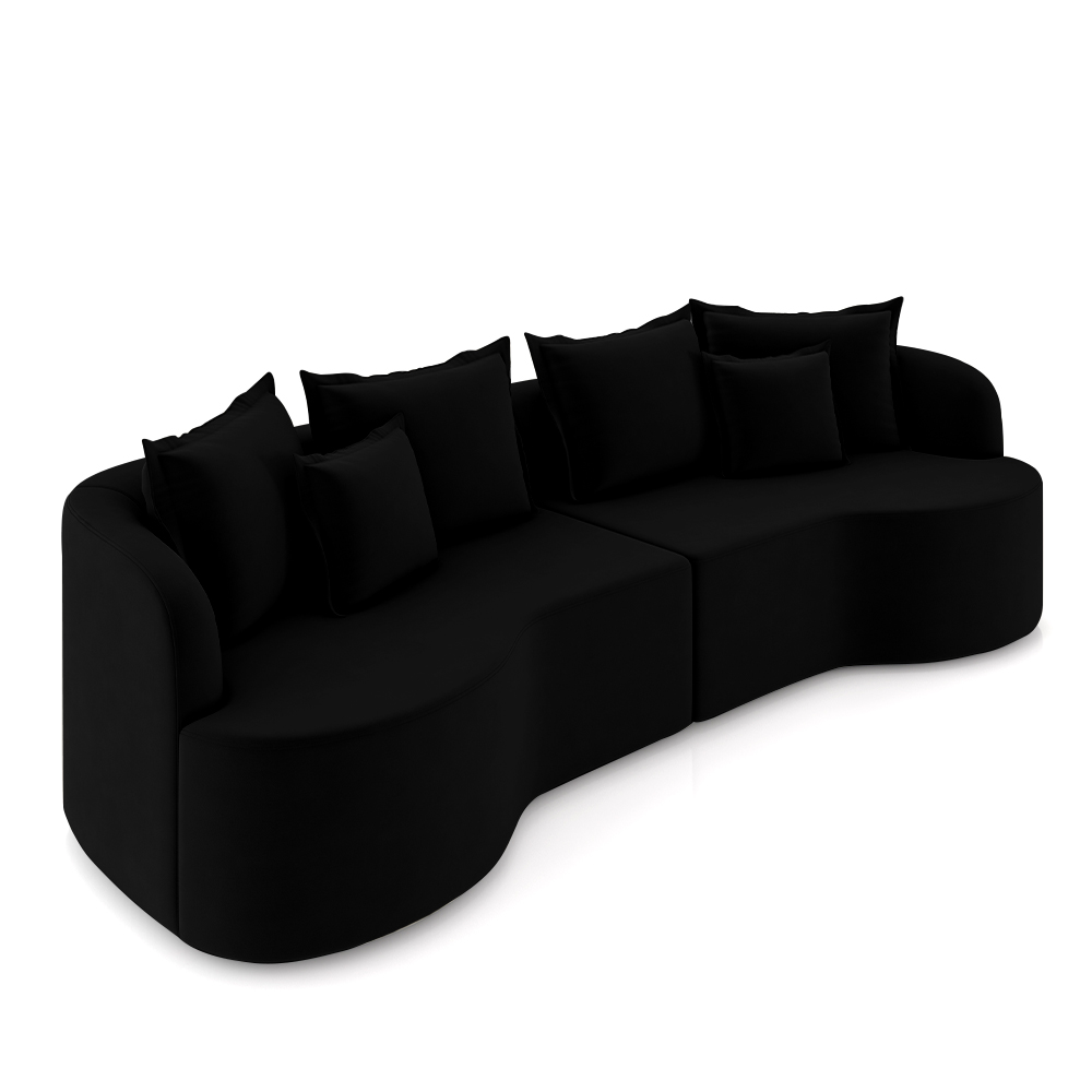 Sofá Living Decorativo Salinas 2 Lugares com Almofadas 210cm Modulado Veludo Preto G33 - Gran Belo