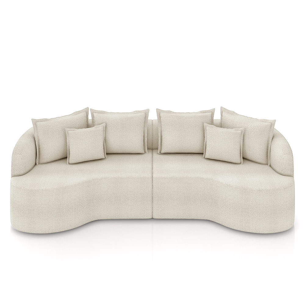 Sofá Living Decorativo Salinas 3 Lugares com Almofadas 250cm Modulado Bouclê Off White G33 - Gran Belo