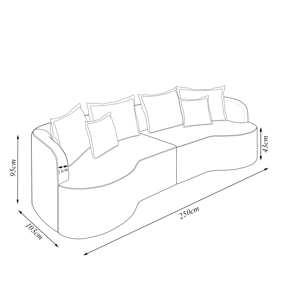 Sofá Living Decorativo Salinas 3 Lugares com Almofadas 250cm Modulado Bouclê Off White G33 - Gran Belo
