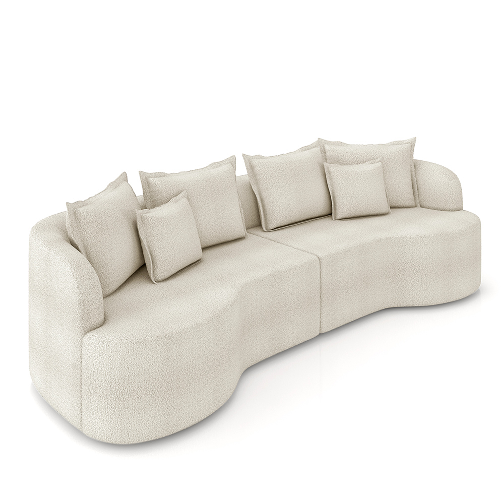 Sofá Living Decorativo Salinas 3 Lugares com Almofadas 250cm Modulado Bouclê Off White G33 - Gran Belo