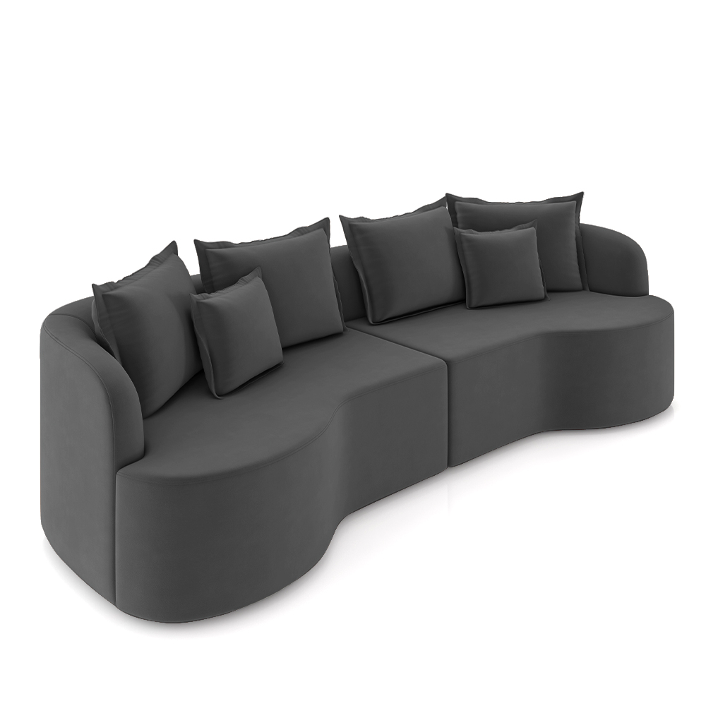 Sofá Living Decorativo Salinas 4 Lugares com Almofadas 270cm Modulado Veludo Grafite G33 - Gran Belo