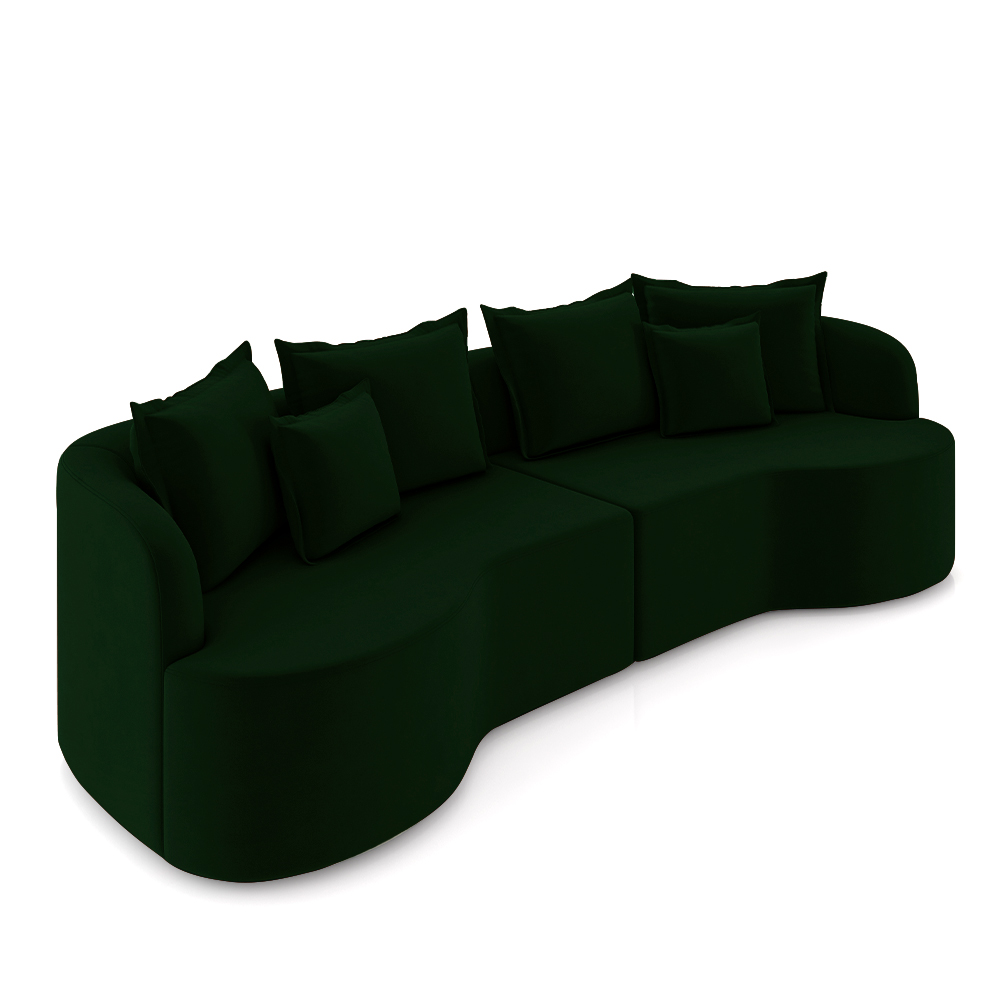 Sofá Living Decorativo Salinas 4 Lugares com Almofadas 270cm Modulado Veludo Verde G33 - Gran Belo