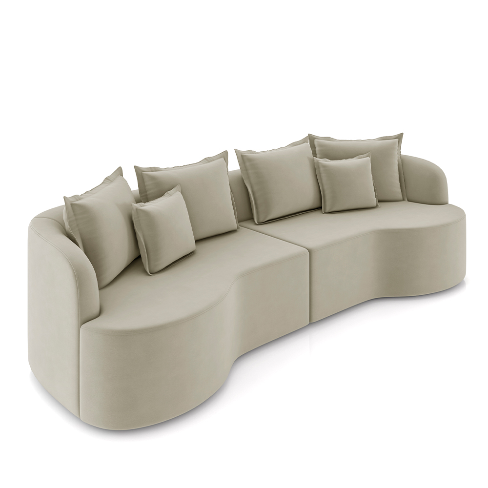 Sofá Living Decorativo Salinas 4 Lugares com Almofadas 290cm Modulado Veludo Bege G33 - Gran Belo