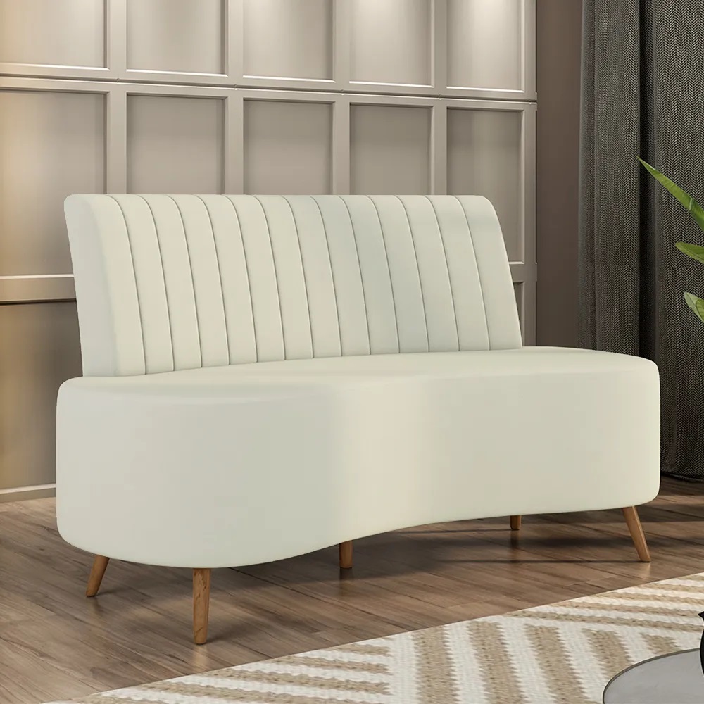 Sofá Living Katara 1,35M 2 Lugares Pés Madeira Mel Veludo Bege Claro G33 - Gran Belo
