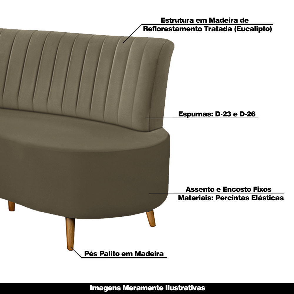 Sofá Living Katara 1,60M 2 Lugares Pés Madeira Mel Veludo Capuccino G33 - Gran Belo