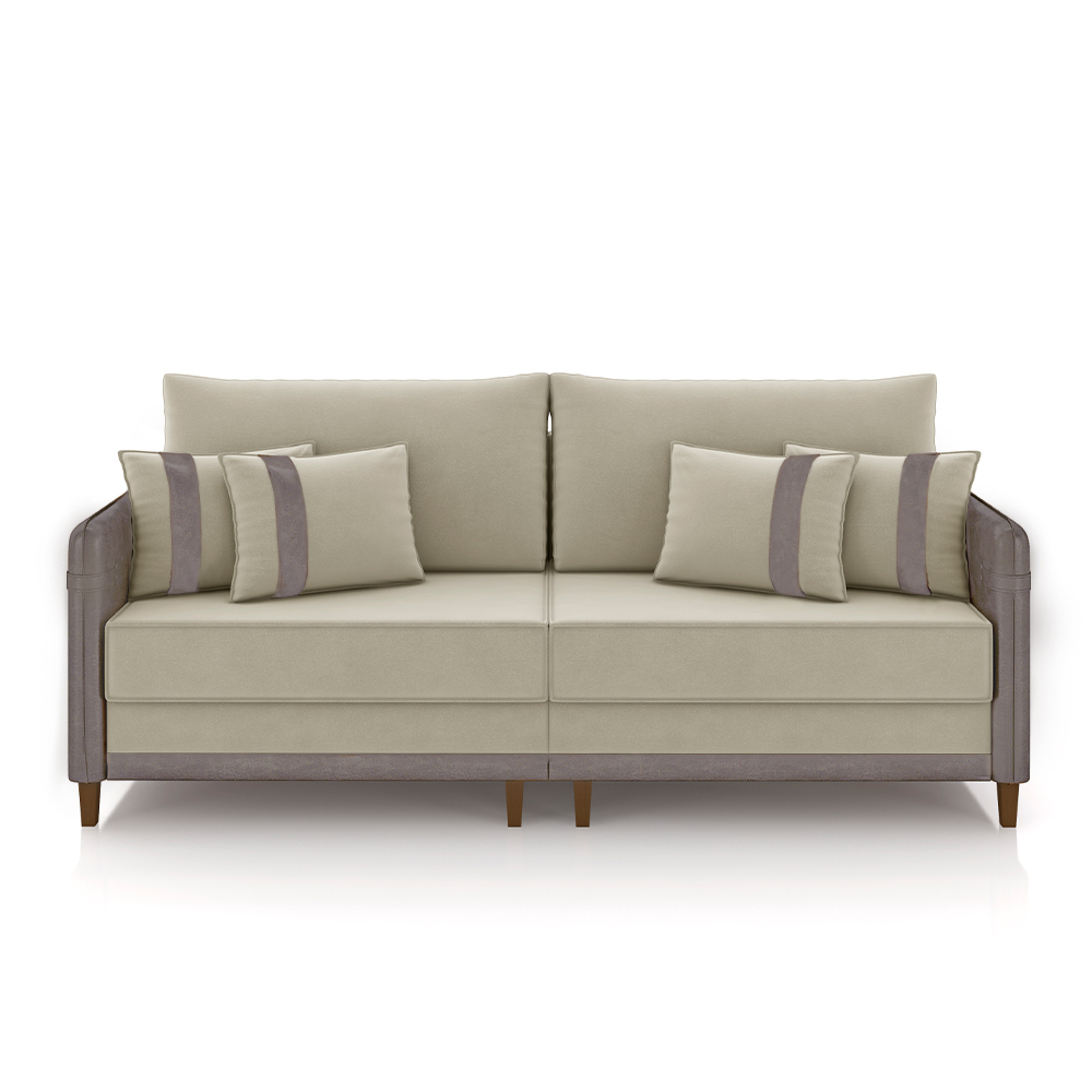 Sofá Living Montecarlo 2 Lugares Bipartido 172cm Pés em Madeira Veludo/PU Bege/Cinza G33 - Gran Belo