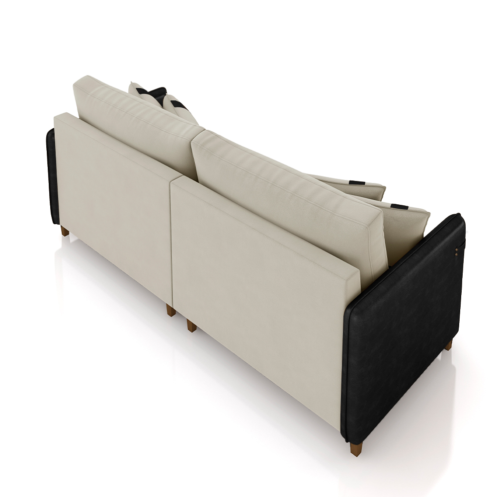 Sofá Living Montecarlo 2 Lugares Bipartido 172cm Pés em Madeira Veludo/PU Bege/Preto G33 - Gran Belo