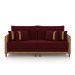 Sofá Living Montecarlo 2 Lugares Bipartido 172cm Pés em Madeira Veludo/PU Bordô/Caramelo G33 - Gran Belo