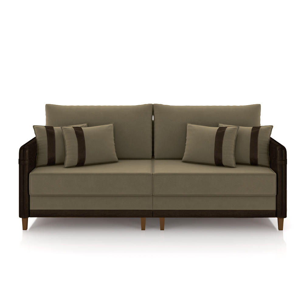 Sofá Living Montecarlo 2 Lugares Bipartido 172cm Pés em Madeira Veludo/PU Castor/Marrom G33 - Gran Belo