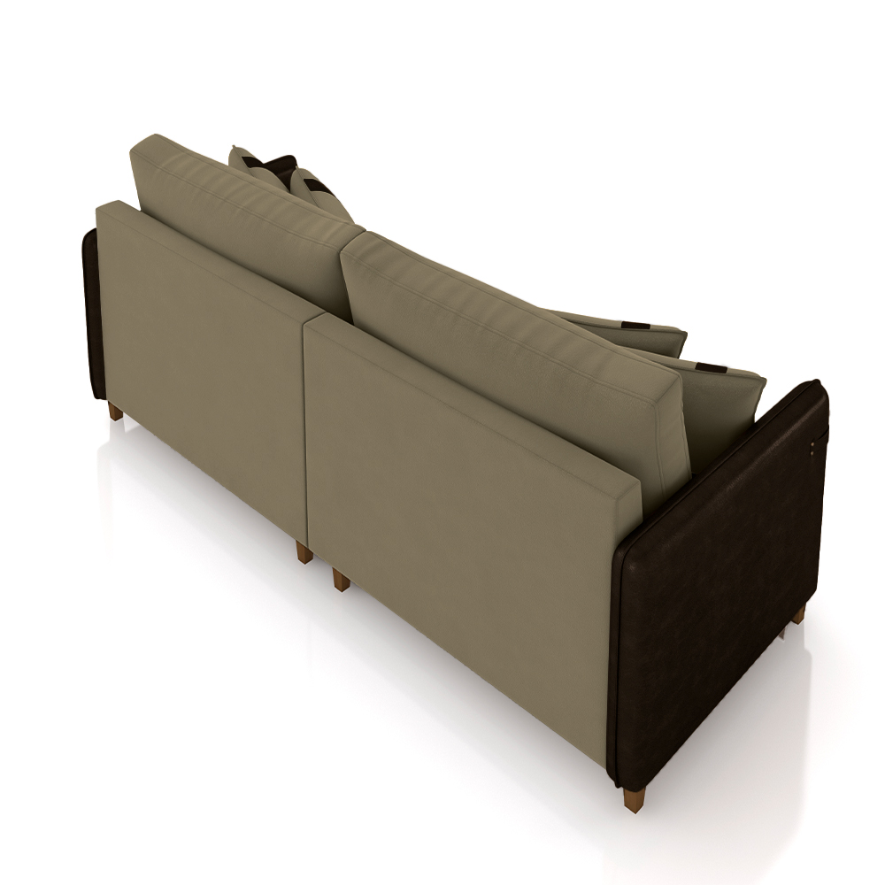 Sofá Living Montecarlo 2 Lugares Bipartido 172cm Pés em Madeira Veludo/PU Castor/Marrom G33 - Gran Belo