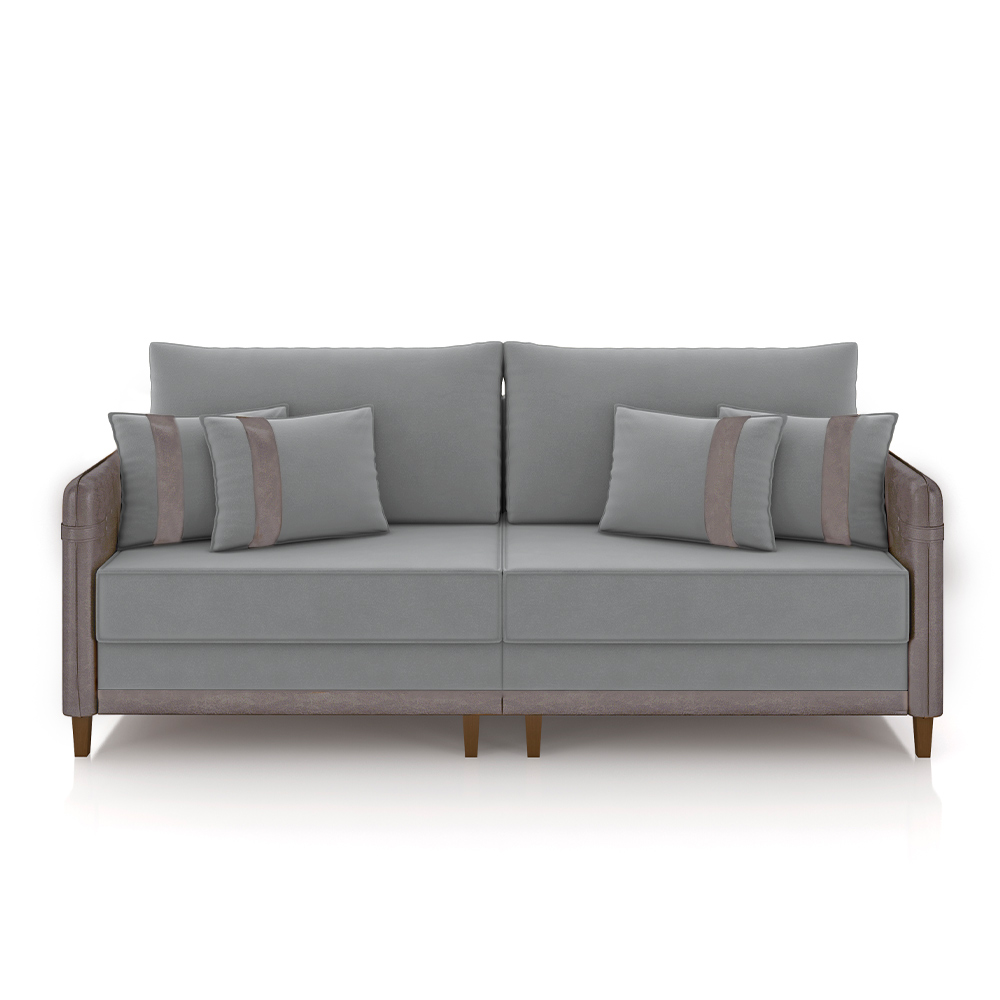 Sofá Living Montecarlo 2 Lugares Bipartido 172cm Pés em Madeira Veludo/PU Cinza G33 - Gran Belo