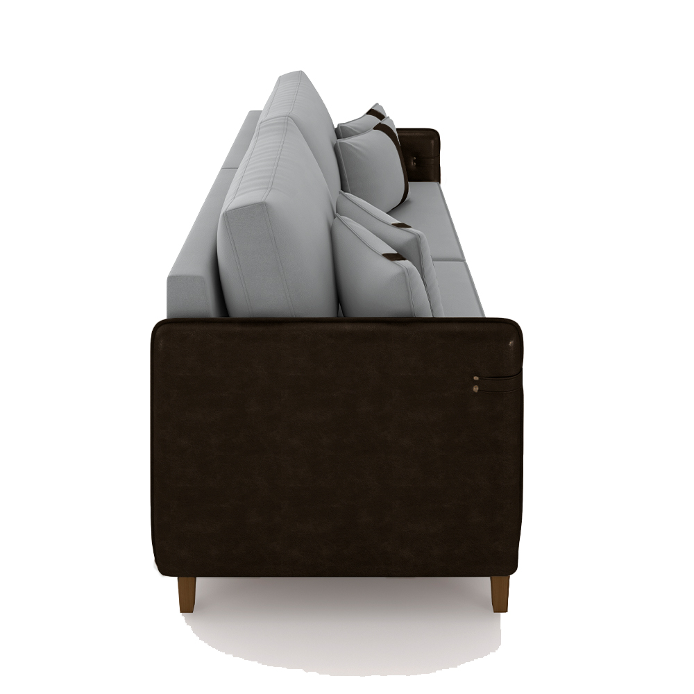 Sofá Living Montecarlo 2 Lugares Bipartido 172cm Pés em Madeira Veludo/PU Cinza/Marrom G33 - Gran Belo