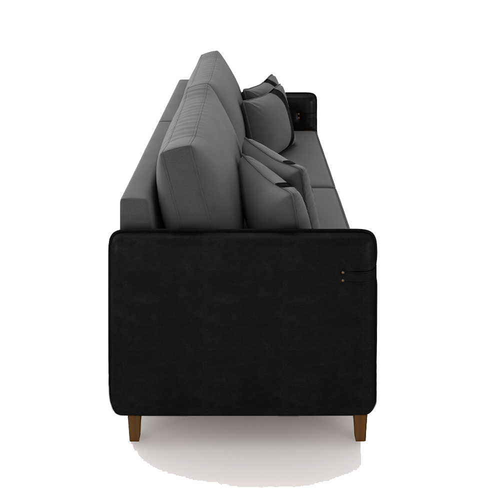 Sofá Living Montecarlo 2 Lugares Bipartido 172cm Pés em Madeira Veludo/PU Grafite/Preto G33 - Gran Belo
