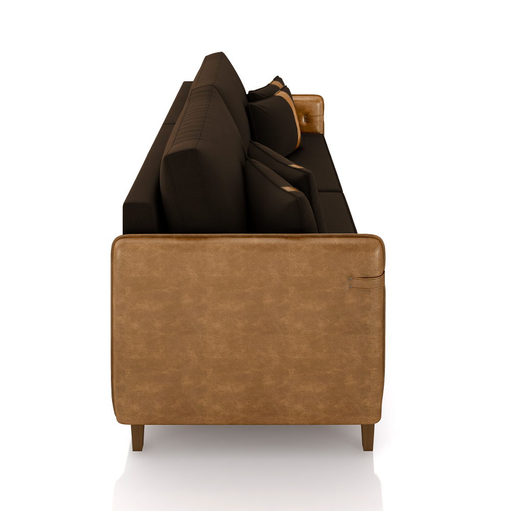 Sofá Living Montecarlo 2 Lugares Bipartido 172cm Pés em Madeira Veludo/PU Marrom/Caramelo G33 - Gran Belo