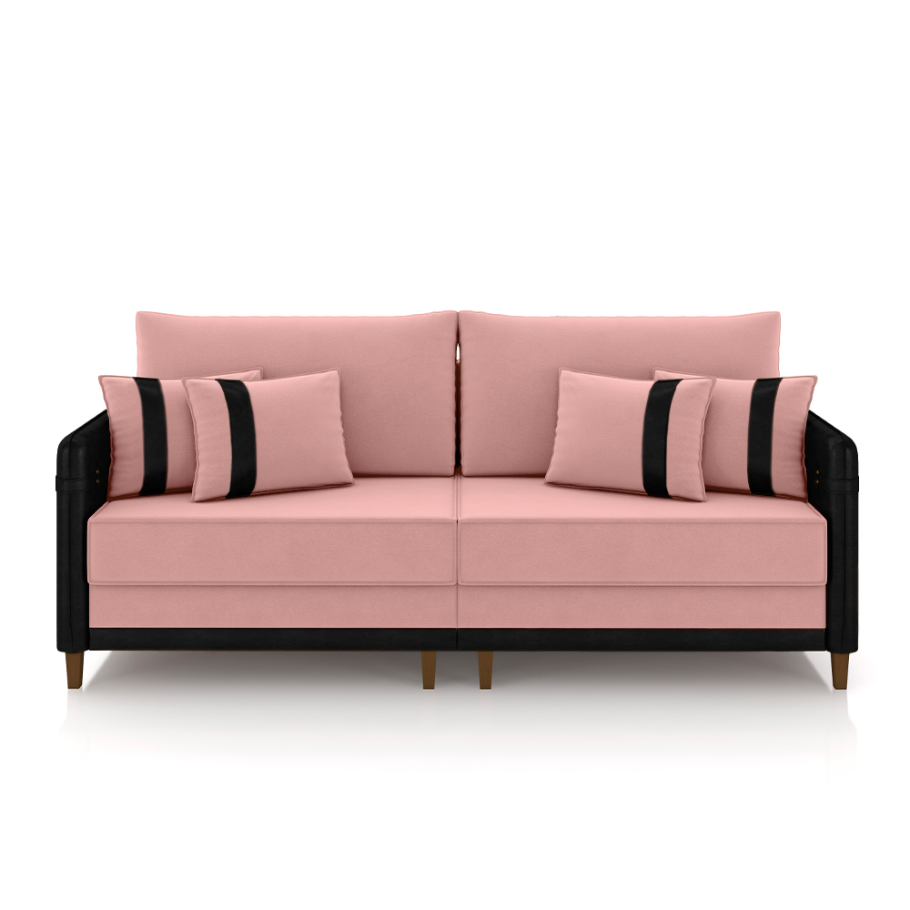 Sofá Living Montecarlo 2 Lugares Bipartido 172cm Pés em Madeira Veludo/PU Rosê/Preto G33 - Gran Belo