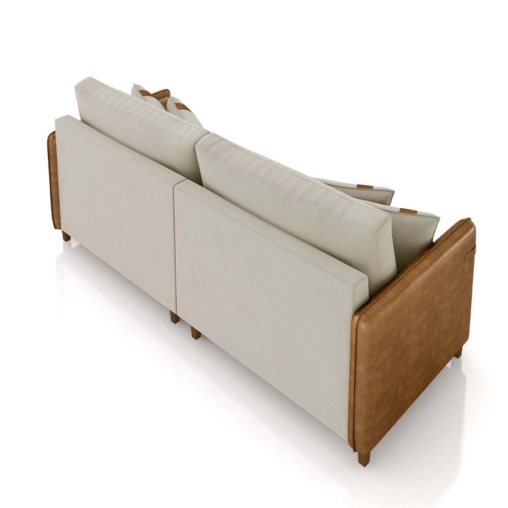 Sofá Living Montecarlo 2 Lugares Bipartido 192cm Pés em Madeira Veludo/PU Bege/Caramelo G33 - Gran Belo