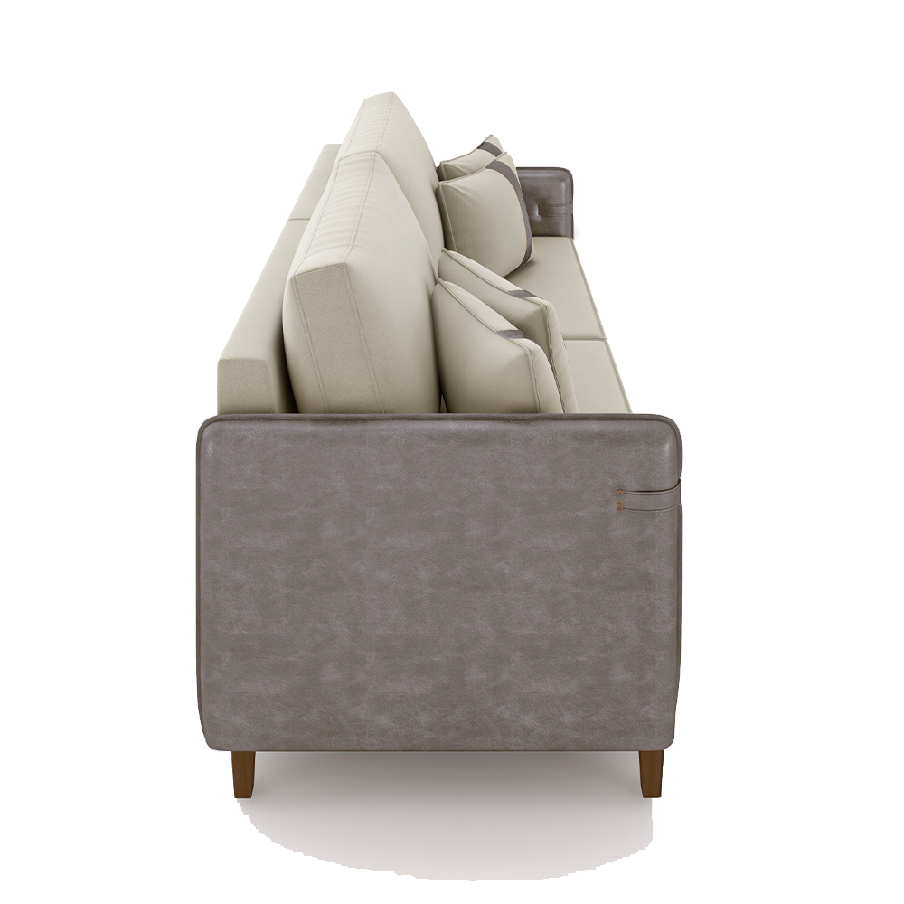 Sofá Living Montecarlo 2 Lugares Bipartido 192cm Pés em Madeira Veludo/PU Bege/Cinza G33 - Gran Belo