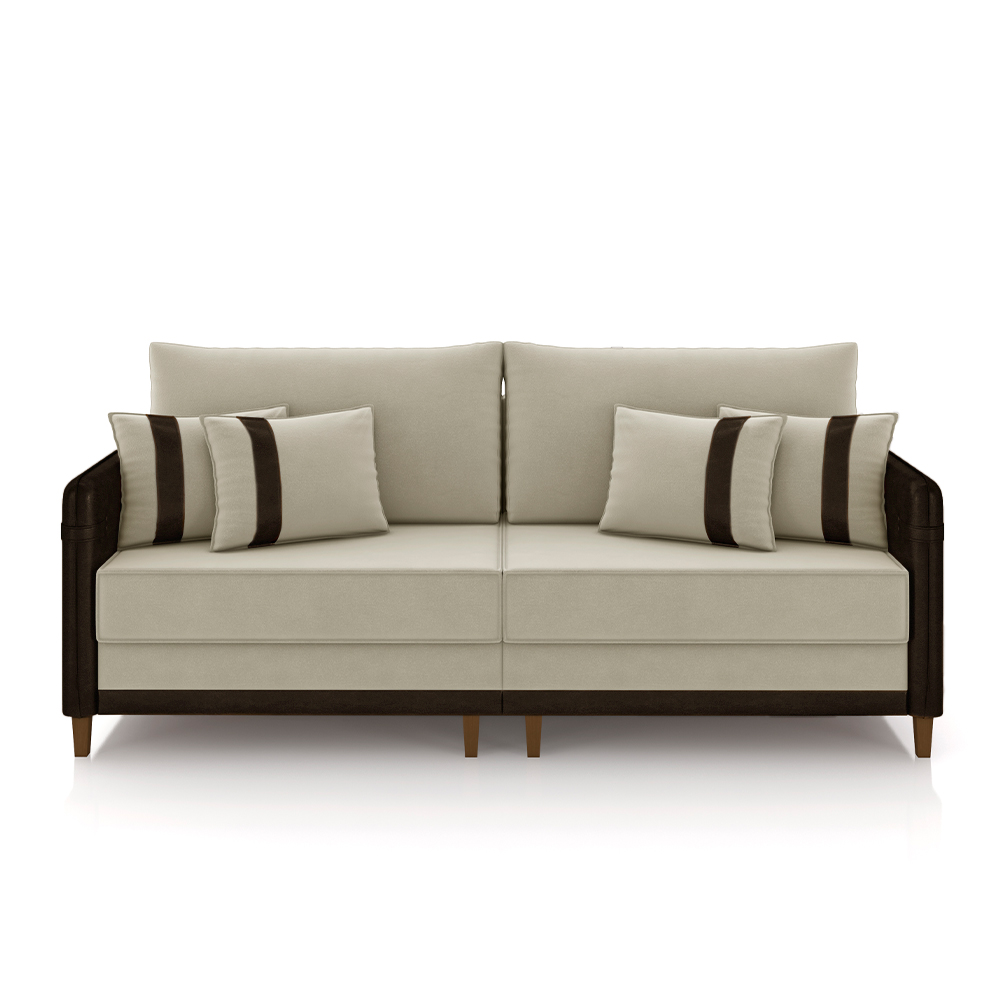 Sofá Living Montecarlo 2 Lugares Bipartido 192cm Pés em Madeira Veludo/PU Bege/Marrom G33 - Gran Belo