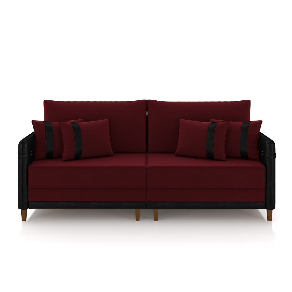 Sofá Living Montecarlo 2 Lugares Bipartido 192cm Pés em Madeira Veludo/PU Bordô/Preto G33 - Gran Belo