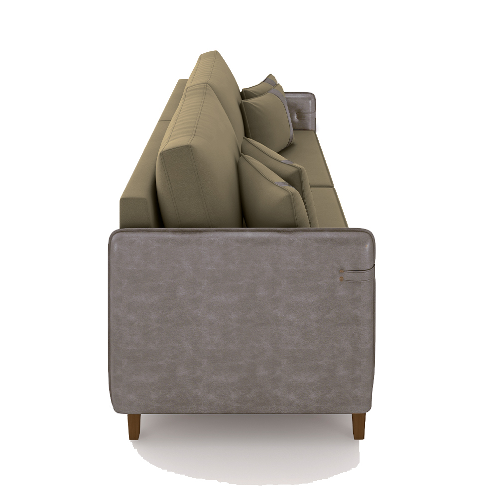 Sofá Living Montecarlo 2 Lugares Bipartido 192cm Pés em Madeira Veludo/PU Castor/Cinza G33 - Gran Belo