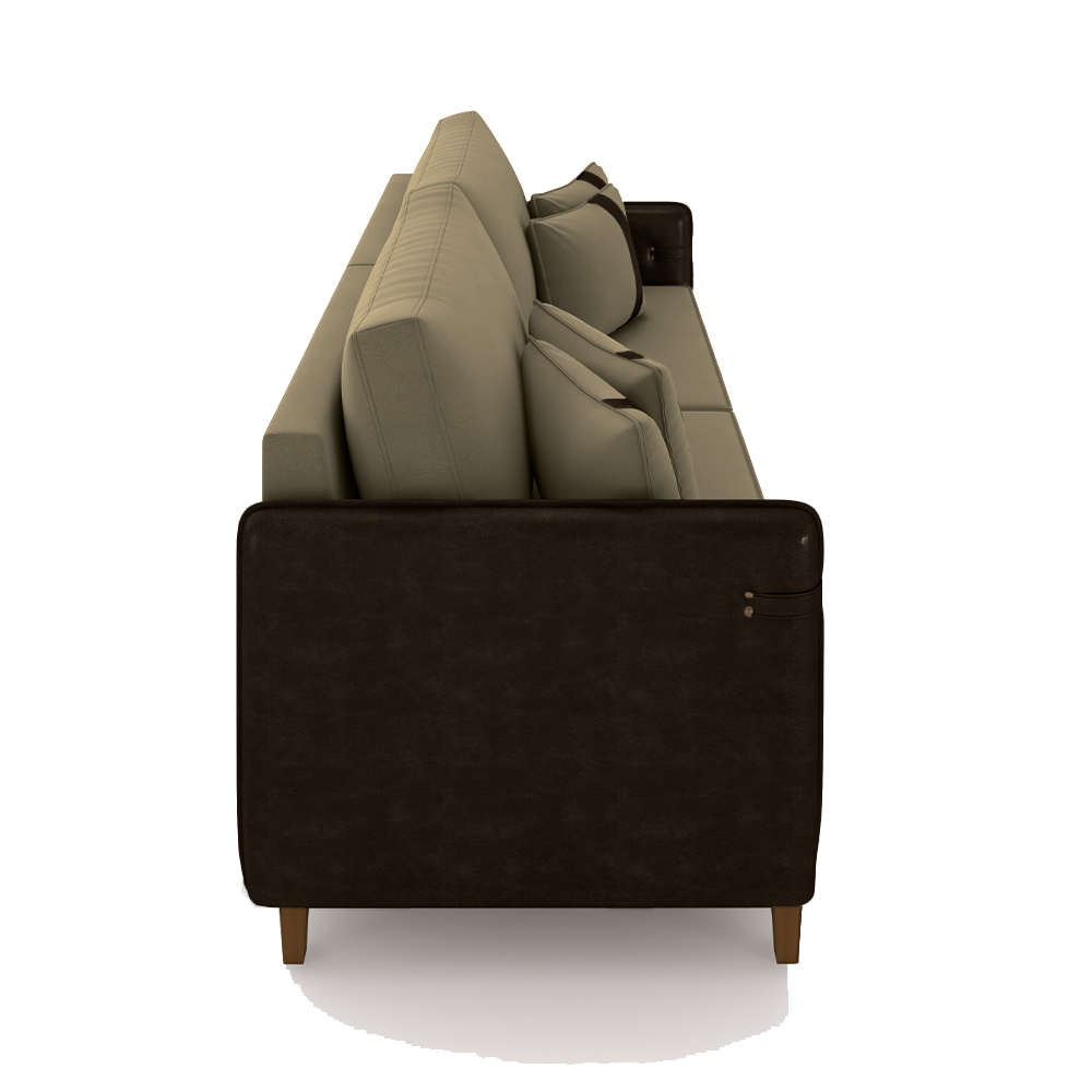 Sofá Living Montecarlo 2 Lugares Bipartido 192cm Pés em Madeira Veludo/PU Castor/Marrom G33 - Gran Belo