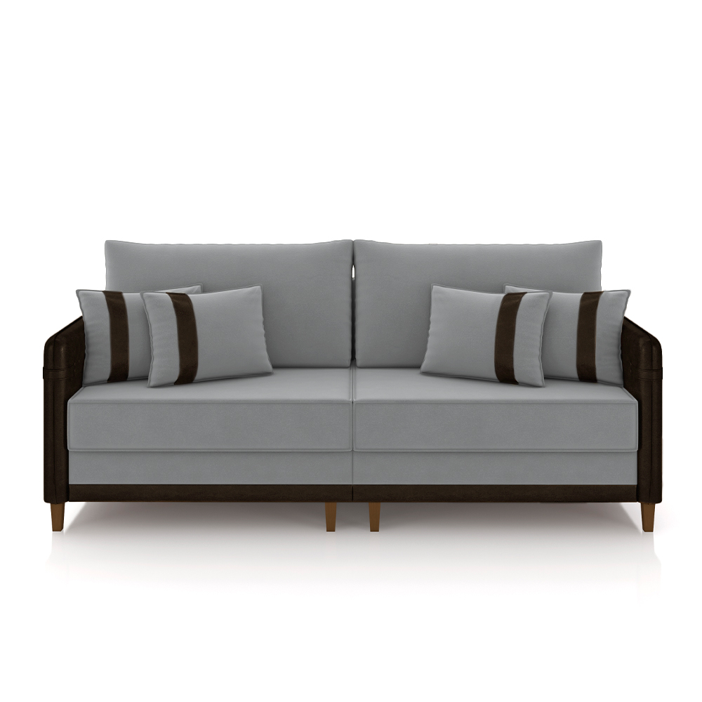 Sofá Living Montecarlo 2 Lugares Bipartido 192cm Pés em Madeira Veludo/PU Cinza/Marrom G33 - Gran Belo