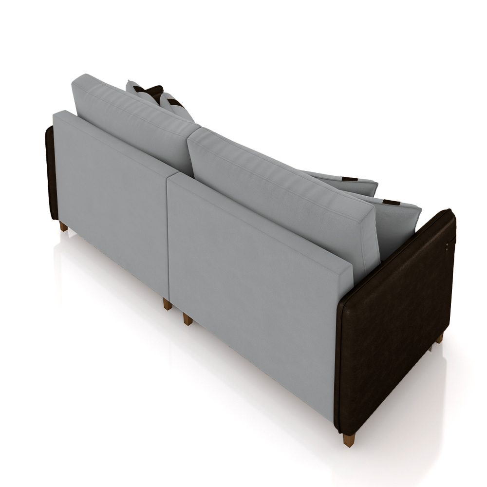 Sofá Living Montecarlo 2 Lugares Bipartido 192cm Pés em Madeira Veludo/PU Cinza/Marrom G33 - Gran Belo