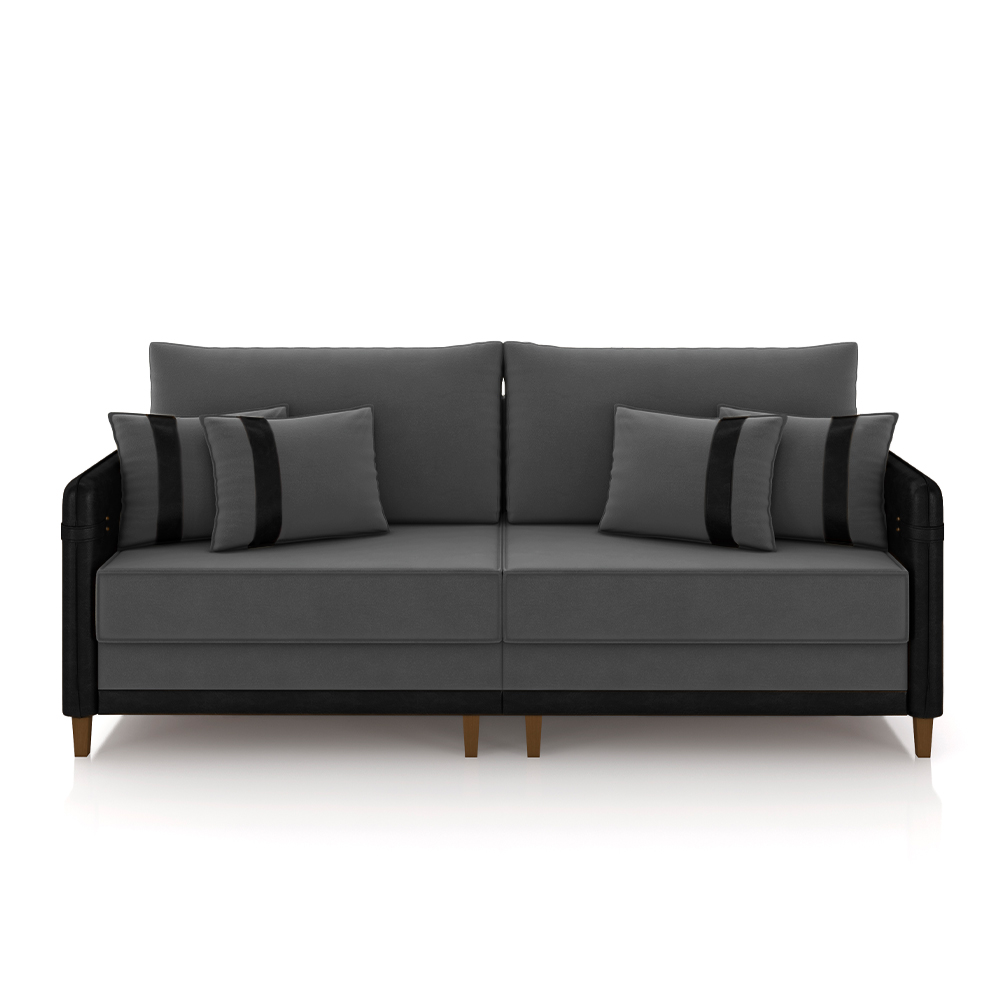 Sofá Living Montecarlo 2 Lugares Bipartido 192cm Pés em Madeira Veludo/PU Grafite/Preto G33 - Gran Belo