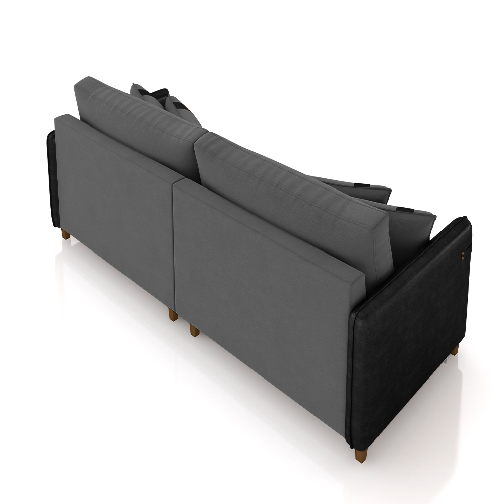 Sofá Living Montecarlo 2 Lugares Bipartido 192cm Pés em Madeira Veludo/PU Grafite/Preto G33 - Gran Belo
