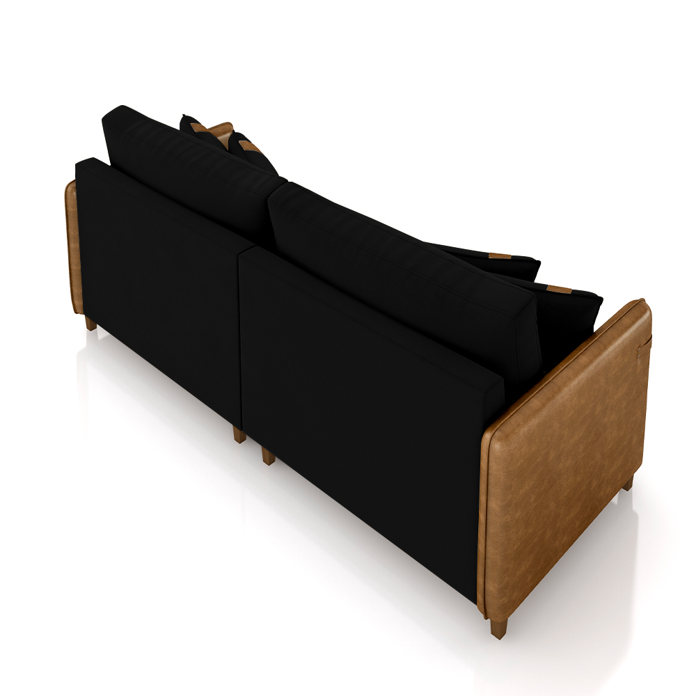 Sofá Living Montecarlo 2 Lugares Bipartido 192cm Pés em Madeira Veludo/PU Preto/Caramelo G33 - Gran Belo