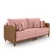 Sofá Living Montecarlo 2 Lugares Bipartido 192cm Pés em Madeira Veludo/PU Rosê/Caramelo G33 - Gran Belo