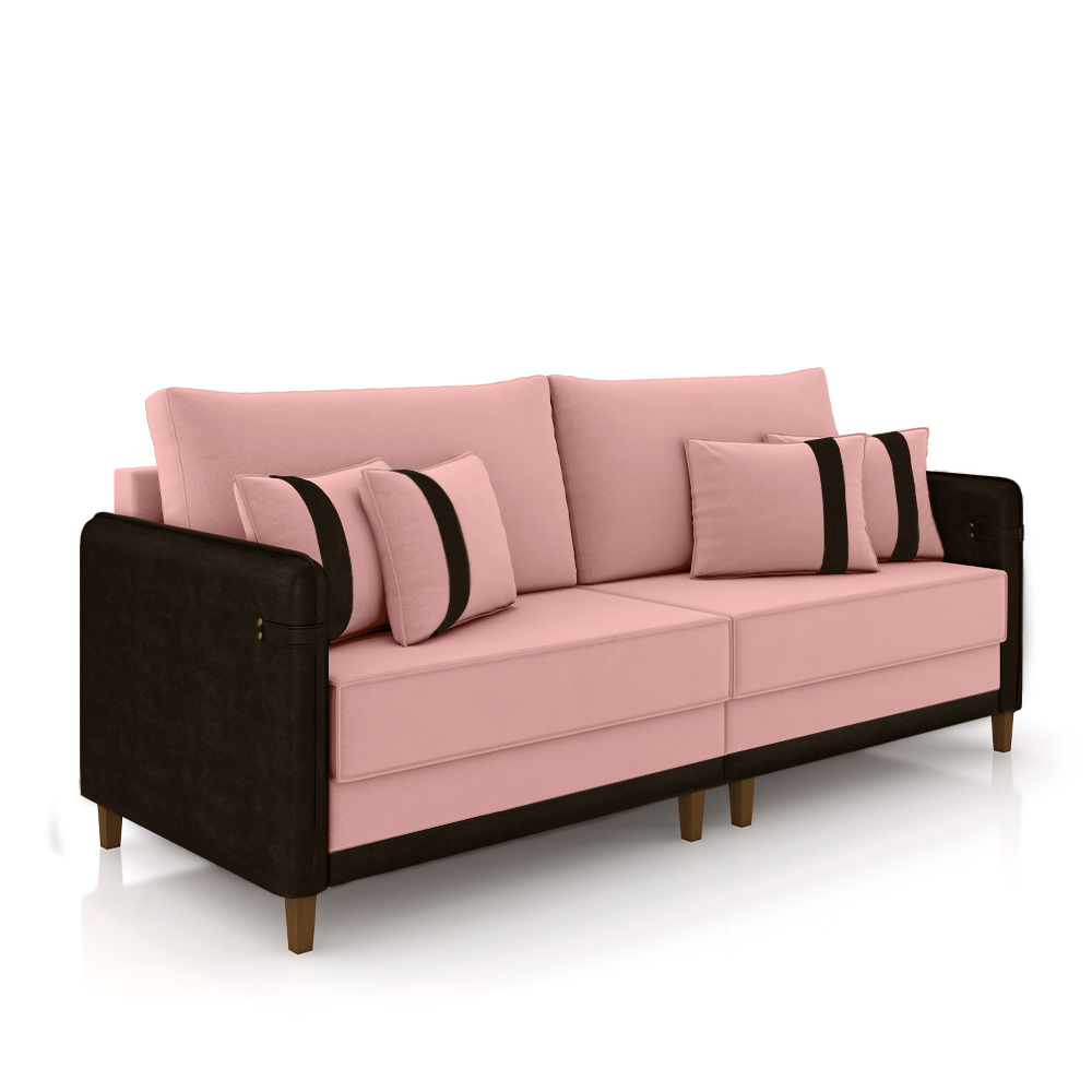 Sofá Living Montecarlo 2 Lugares Bipartido 192cm Pés em Madeira Veludo/PU Rosê/Marrom G33 - Gran Belo