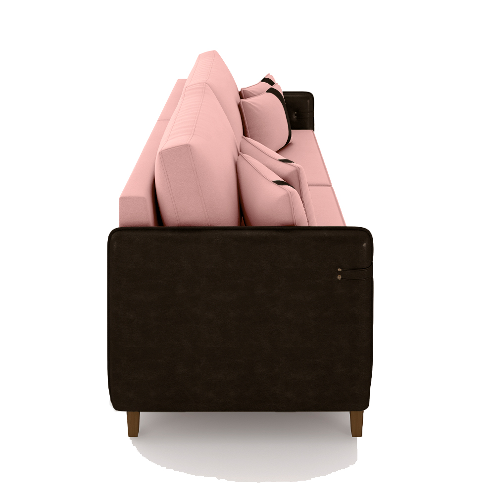 Sofá Living Montecarlo 2 Lugares Bipartido 192cm Pés em Madeira Veludo/PU Rosê/Marrom G33 - Gran Belo