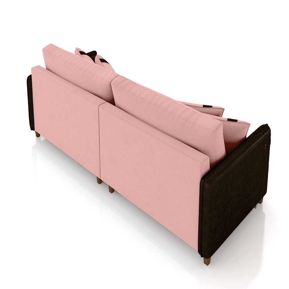 Sofá Living Montecarlo 2 Lugares Bipartido 192cm Pés em Madeira Veludo/PU Rosê/Marrom G33 - Gran Belo