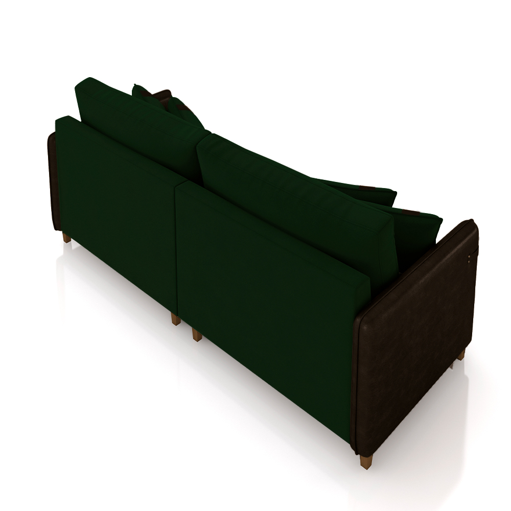 Sofá Living Montecarlo 2 Lugares Bipartido 192cm Pés em Madeira Veludo/PU Verde/Marrom G33 - Gran Belo
